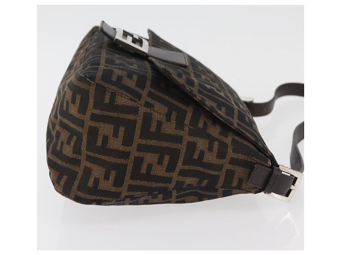 FENDI Zucca Canvas Mamma Baguette Shoulder Bag Black Brown Auth 179387V Marrone Nero - vista 3