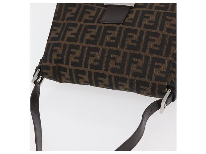 FENDI Zucca Canvas Mamma Baguette Shoulder Bag Black Brown Auth 179387V Marrone Nero - vista 6
