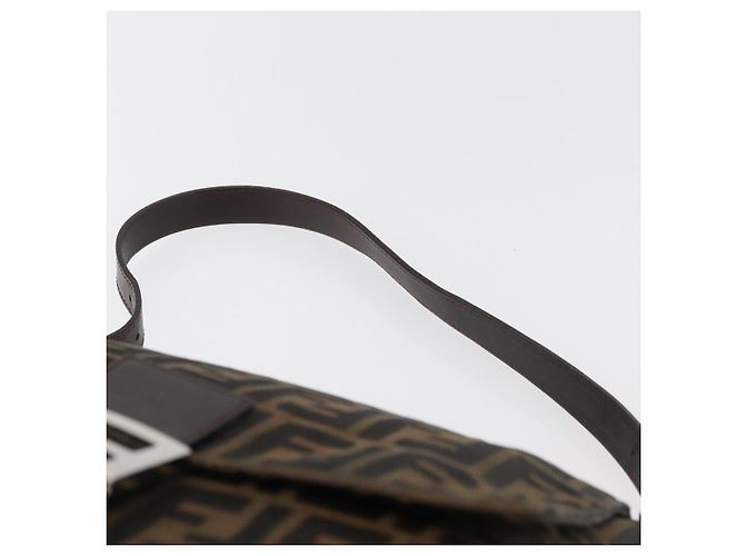 FENDI Zucca Canvas Mamma Baguette Shoulder Bag Black Brown Auth 179387V Marrone Nero - vista 8