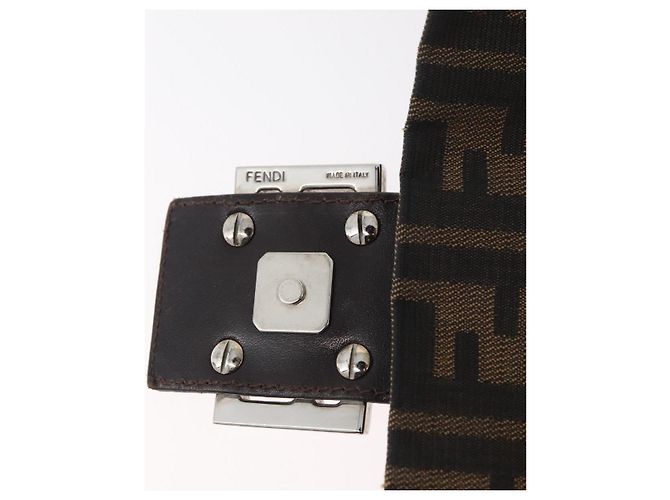 FENDI Zucca Canvas Mamma Baguette Shoulder Bag Black Brown Auth 179387V Marrone Nero - vista 9