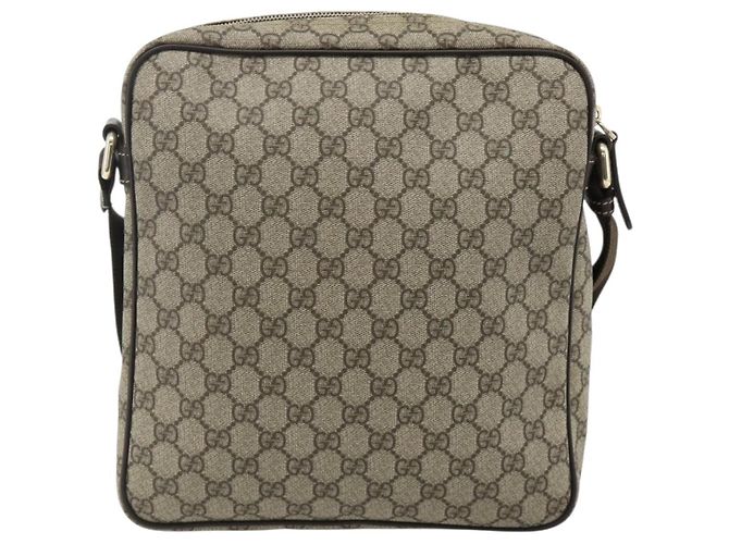 Sac à bandoulière GUCCI GG Supreme en PVC et cuir Beige Or 201448 Auth 177612A Doré - vue 2