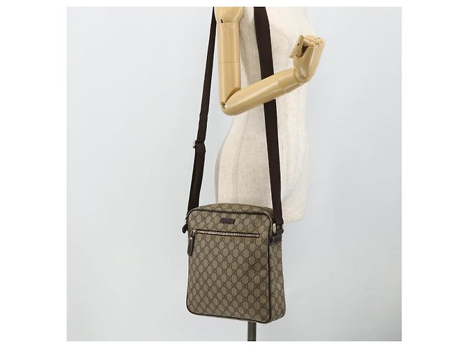 Sac à bandoulière GUCCI GG Supreme en PVC et cuir Beige Or 201448 Auth 177612A Doré - vue 23