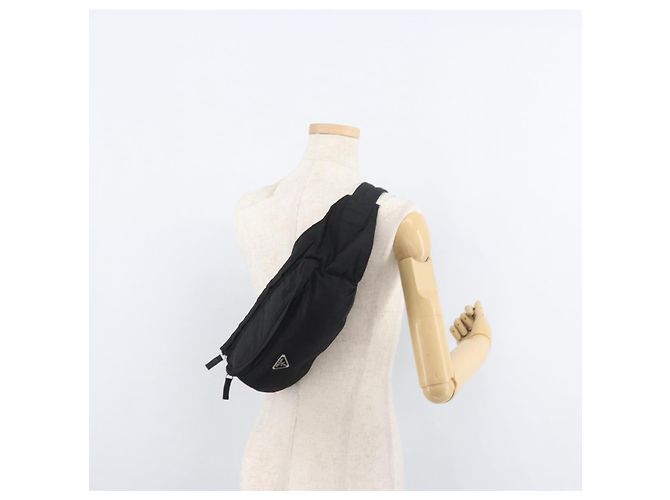 Pochete PRADA Nylon Preto Prata Auth 180191 - vista 24