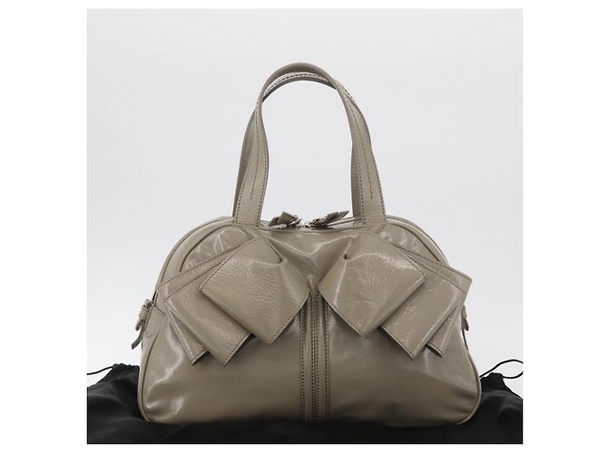 Borsa SAINT LAURENT in pelle verniciata Grigio Argento Auth 180031A Marrone - vista 12
