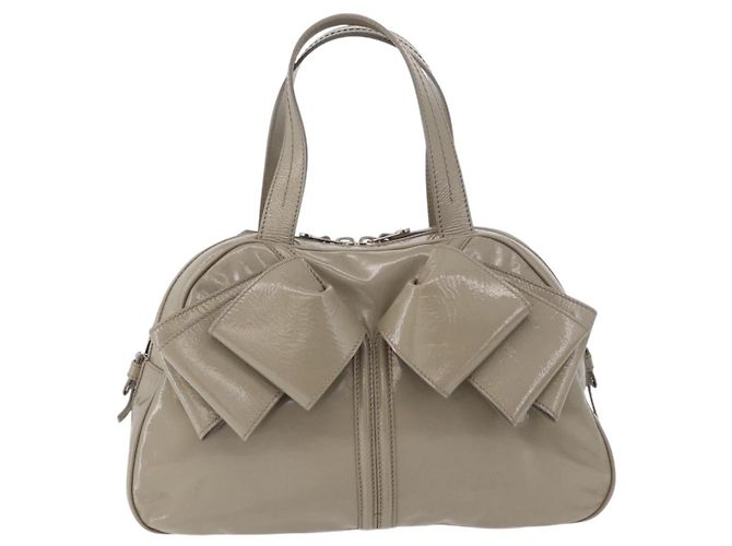 Borsa SAINT LAURENT in pelle verniciata Grigio Argento Auth 180031A Marrone - vista 13