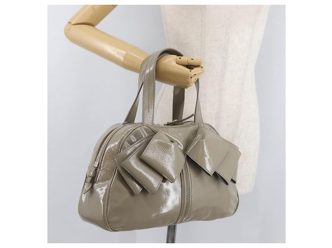 Borsa SAINT LAURENT in pelle verniciata Grigio Argento Auth 180031A Marrone - vista 23