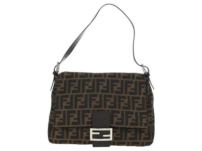 FENDI Zucca Canvas Mamma Baguette Schultertasche Schwarz Braun Auth 178747V - Ansicht 13