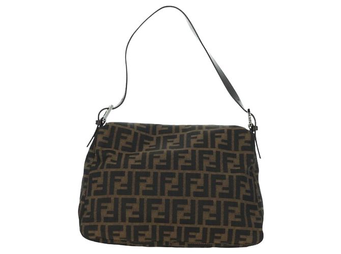 FENDI Zucca Canvas Mamma Baguette Schultertasche Schwarz Braun Auth 178747V - Ansicht 2