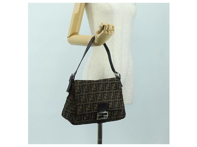 FENDI Zucca Canvas Mamma Baguette Schultertasche Schwarz Braun Auth 178747V - Ansicht 24