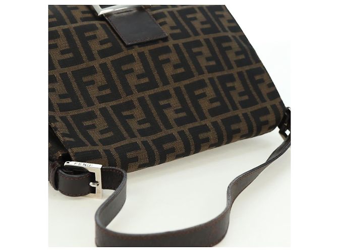 FENDI Zucca Canvas Mamma Baguette Schultertasche Schwarz Braun Auth 178747V - Ansicht 6