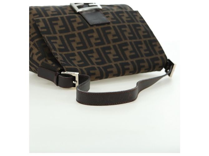 FENDI Zucca Canvas Mamma Baguette Schultertasche Schwarz Braun Auth 178747V - Ansicht 7