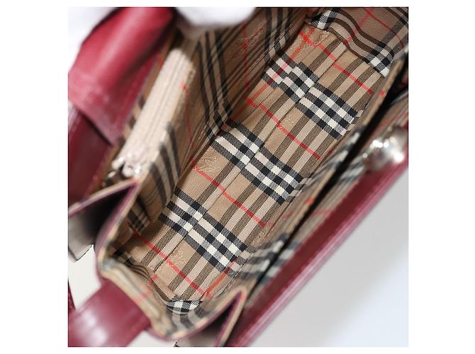Borsa a Spalla BURBERRY Nova Check in Pelle Bordeaux Argento Auth ep14479 Bordò - vista 10