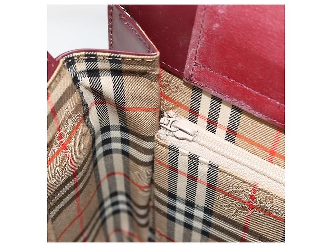 Borsa a Spalla BURBERRY Nova Check in Pelle Bordeaux Argento Auth ep14479 Bordò - vista 11