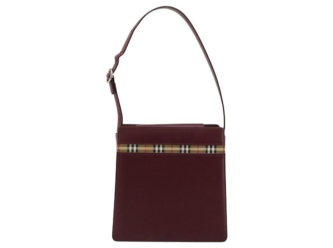Borsa a Spalla BURBERRY Nova Check in Pelle Bordeaux Argento Auth ep14479 Bordò - vista 13