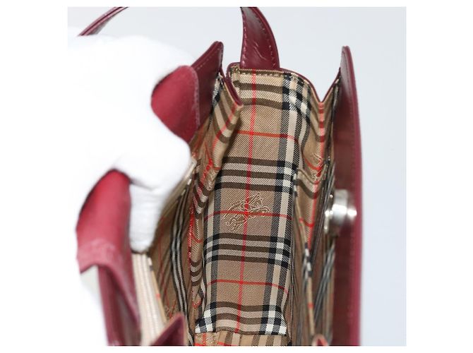 Borsa a Spalla BURBERRY Nova Check in Pelle Bordeaux Argento Auth ep14479 Bordò - vista 17
