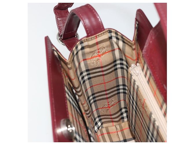 Borsa a Spalla BURBERRY Nova Check in Pelle Bordeaux Argento Auth ep14479 Bordò - vista 18