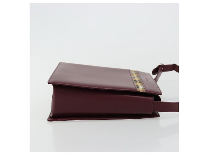 Borsa a Spalla BURBERRY Nova Check in Pelle Bordeaux Argento Auth ep14479 Bordò - vista 3