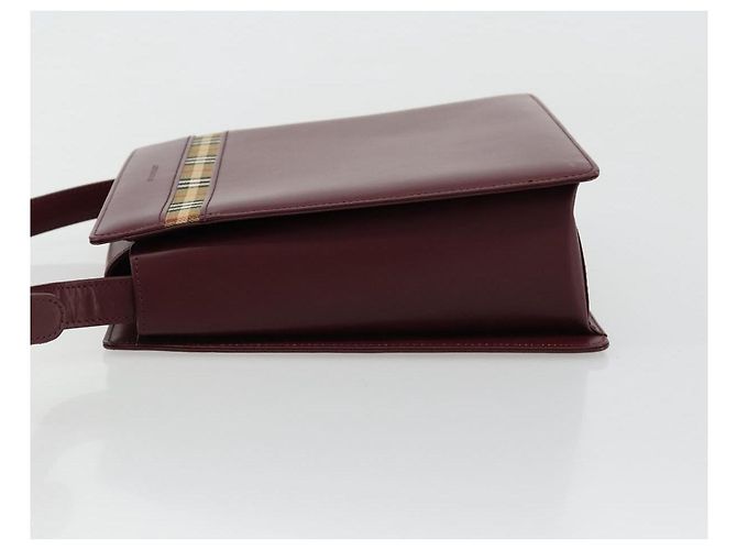 Borsa a Spalla BURBERRY Nova Check in Pelle Bordeaux Argento Auth ep14479 Bordò - vista 4