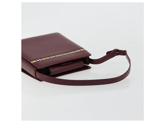 Borsa a Spalla BURBERRY Nova Check in Pelle Bordeaux Argento Auth ep14479 Bordò - vista 7