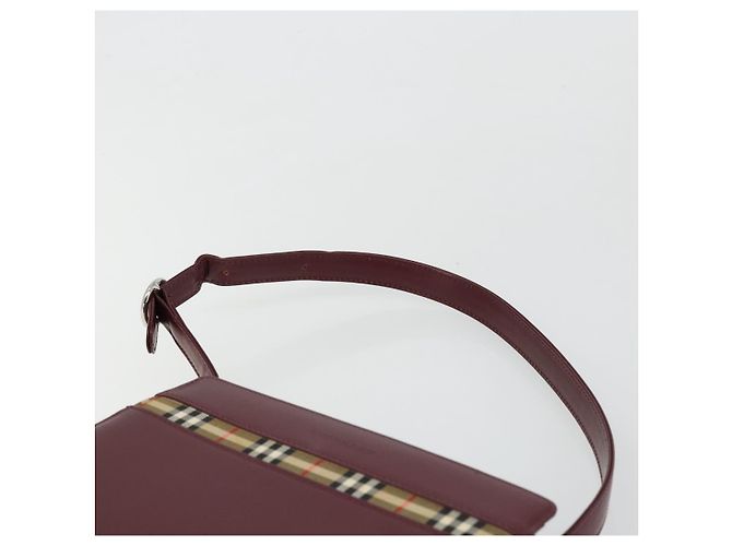 Borsa a Spalla BURBERRY Nova Check in Pelle Bordeaux Argento Auth ep14479 Bordò - vista 8