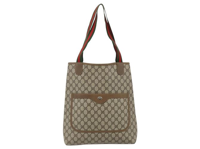 Borsa Tote GUCCI GG Supreme Web Sherry Line PVC Beige Red 3902003 Auth 180171 Rosso - vista 13
