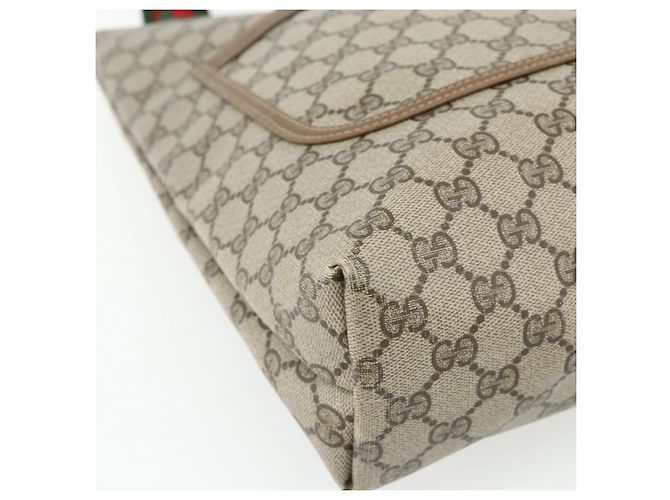 Borsa Tote GUCCI GG Supreme Web Sherry Line PVC Beige Red 3902003 Auth 180171 Rosso - vista 14
