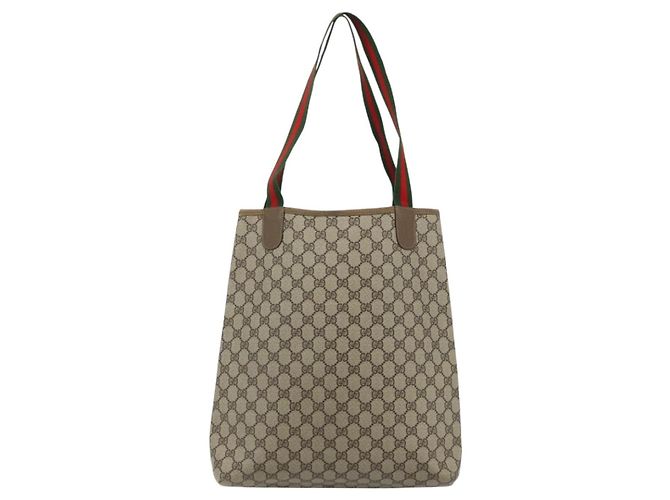 Borsa Tote GUCCI GG Supreme Web Sherry Line PVC Beige Red 3902003 Auth 180171 Rosso - vista 2
