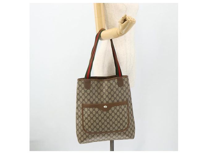 Borsa Tote GUCCI GG Supreme Web Sherry Line PVC Beige Red 3902003 Auth 180171 Rosso - vista 21