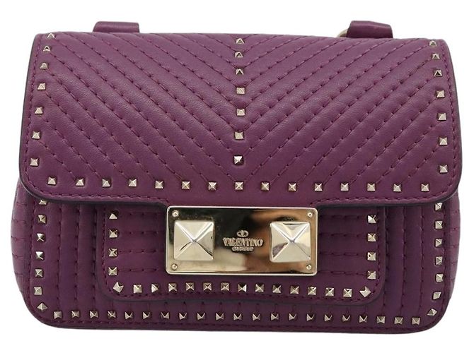 Borsa a tracolla VALENTINO Rock Studs in pelle 2way Viola Oro Auth 179216A D'oro Porpora - vista 13