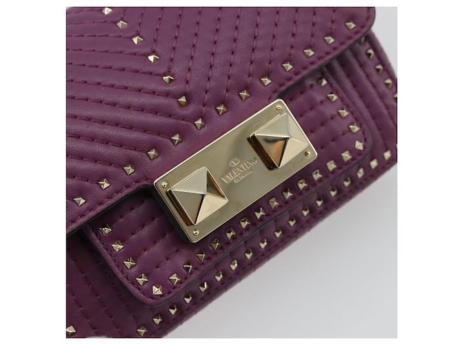 Borsa a tracolla VALENTINO Rock Studs in pelle 2way Viola Oro Auth 179216A D'oro Porpora - vista 18