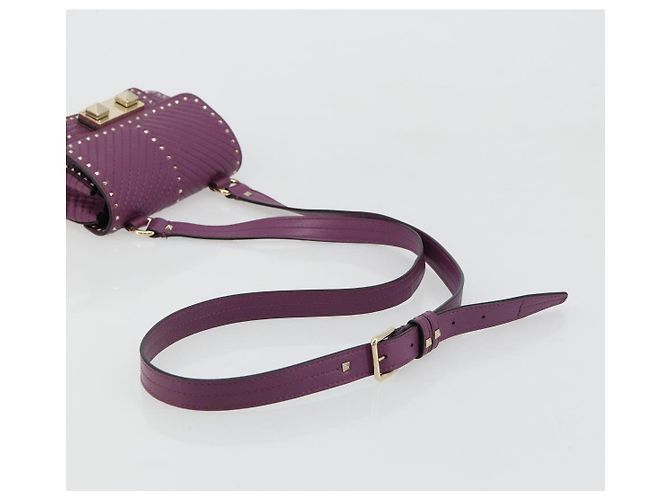 Borsa a tracolla VALENTINO Rock Studs in pelle 2way Viola Oro Auth 179216A D'oro Porpora - vista 7