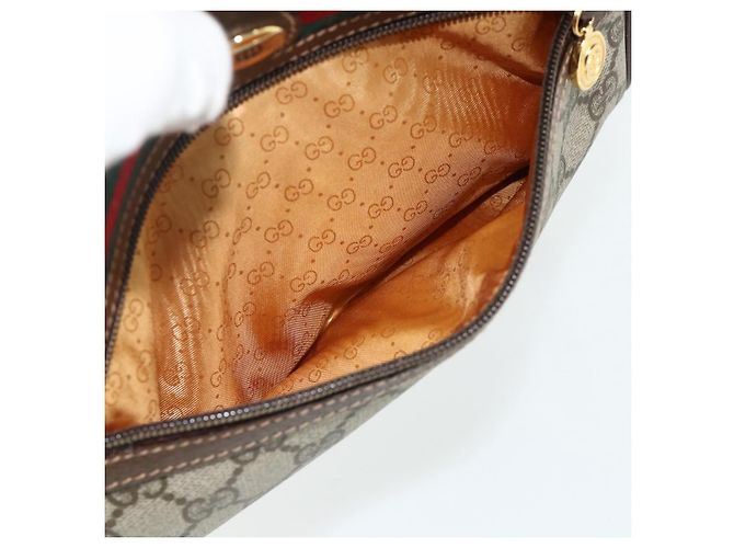 Borsa a Spalla GUCCI GG Supreme Web Sherry Line PVC Beige Oro Auth 179865 D'oro - vista 11
