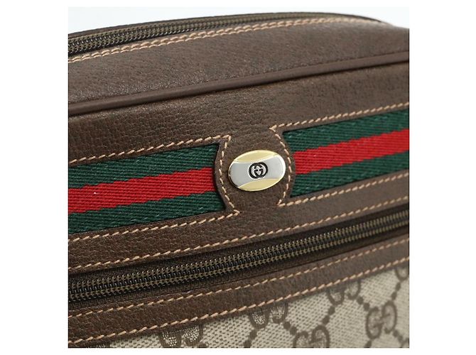 Borsa a Spalla GUCCI GG Supreme Web Sherry Line PVC Beige Oro Auth 179865 D'oro - vista 18