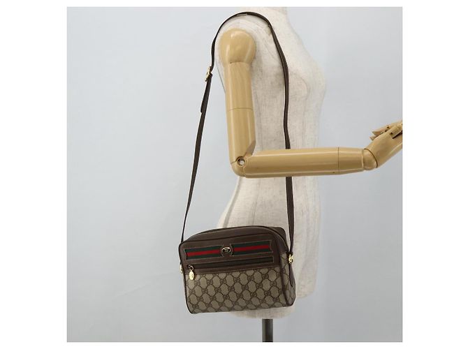 Borsa a Spalla GUCCI GG Supreme Web Sherry Line PVC Beige Oro Auth 179865 D'oro - vista 22
