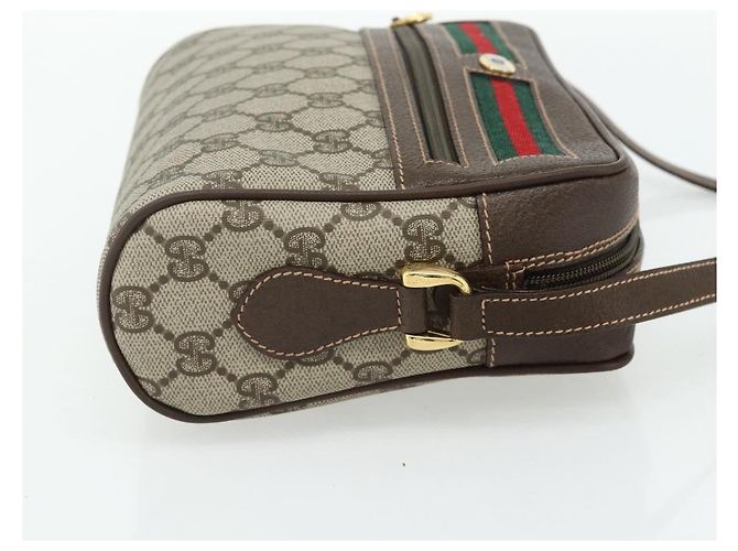 Borsa a Spalla GUCCI GG Supreme Web Sherry Line PVC Beige Oro Auth 179865 D'oro - vista 4