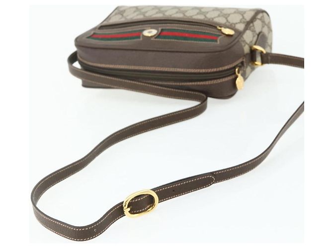 Borsa a Spalla GUCCI GG Supreme Web Sherry Line PVC Beige Oro Auth 179865 D'oro - vista 7
