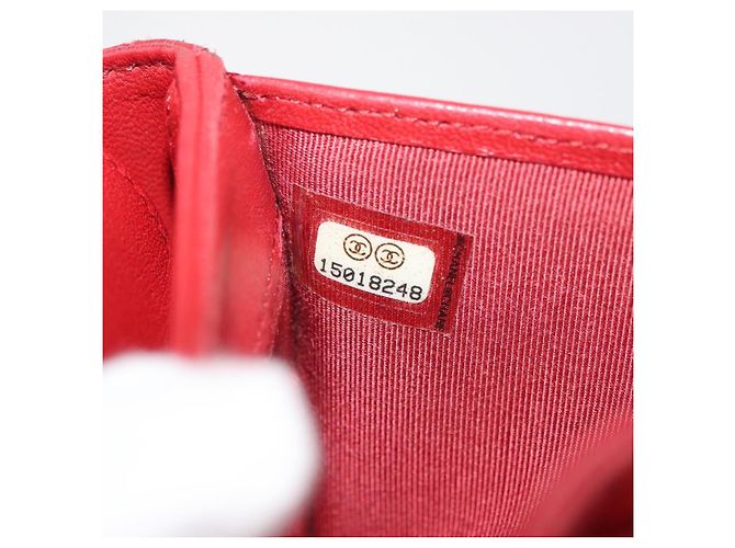 CHANEL Matelassé Compact Wallet Lammfell Rot Silber CC Authentisch 179886A - Ansicht 10