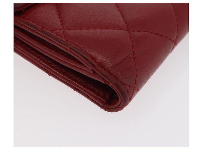 CHANEL Matelassé Compact Wallet Lammfell Rot Silber CC Authentisch 179886A - Ansicht 14