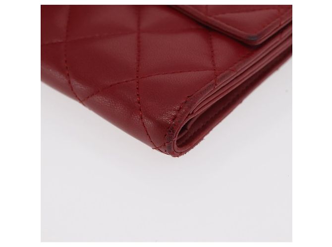CHANEL Matelassé Compact Wallet Lammfell Rot Silber CC Authentisch 179886A - Ansicht 15