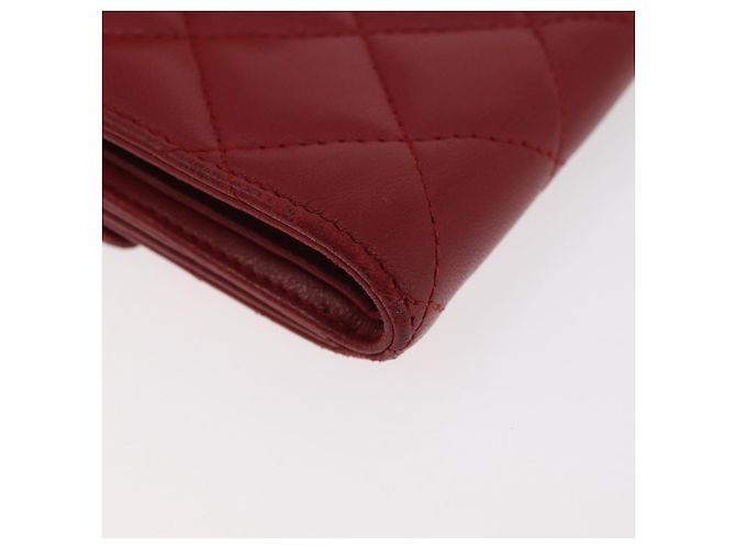 CHANEL Matelassé Compact Wallet Lammfell Rot Silber CC Authentisch 179886A - Ansicht 16