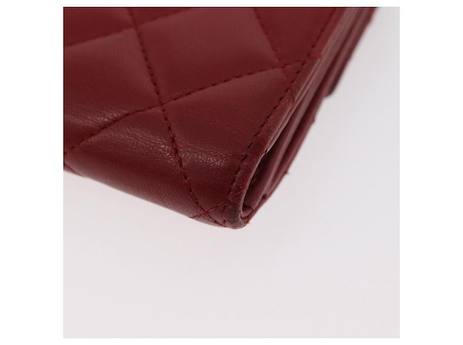 CHANEL Matelassé Compact Wallet Lammfell Rot Silber CC Authentisch 179886A - Ansicht 17