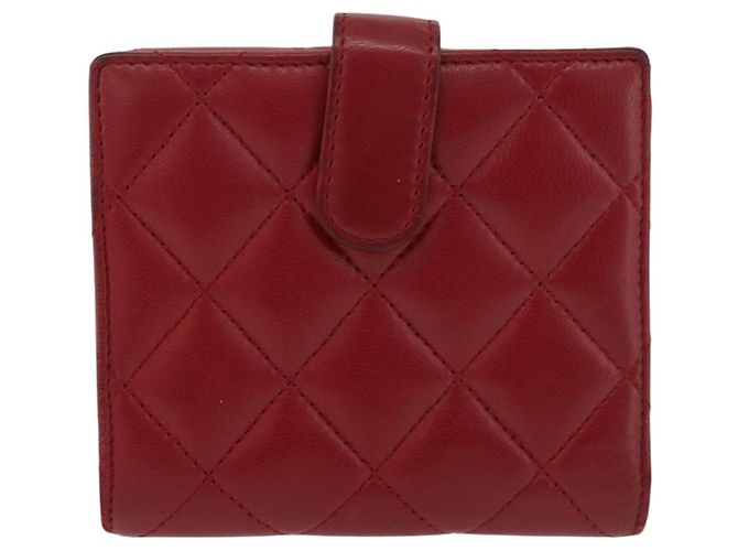CHANEL Matelassé Compact Wallet Lammfell Rot Silber CC Authentisch 179886A - Ansicht 2