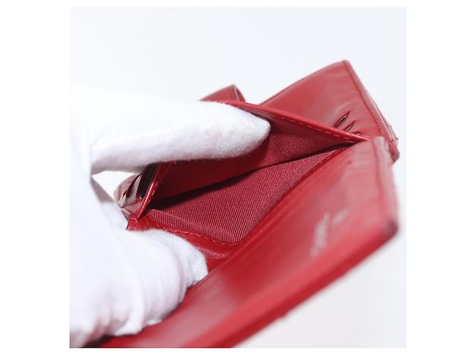 CHANEL Matelassé Compact Wallet Lammfell Rot Silber CC Authentisch 179886A - Ansicht 20