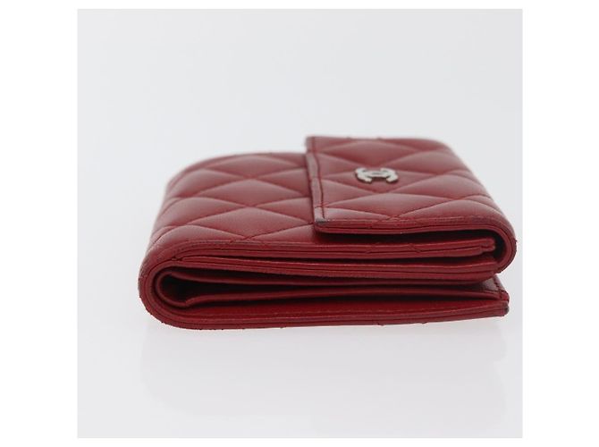 CHANEL Matelassé Compact Wallet Lammfell Rot Silber CC Authentisch 179886A - Ansicht 3