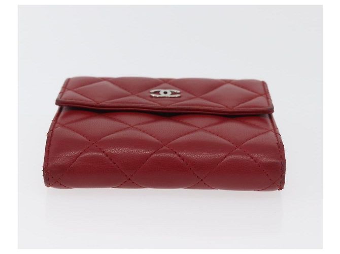 CHANEL Matelassé Compact Wallet Lammfell Rot Silber CC Authentisch 179886A - Ansicht 6