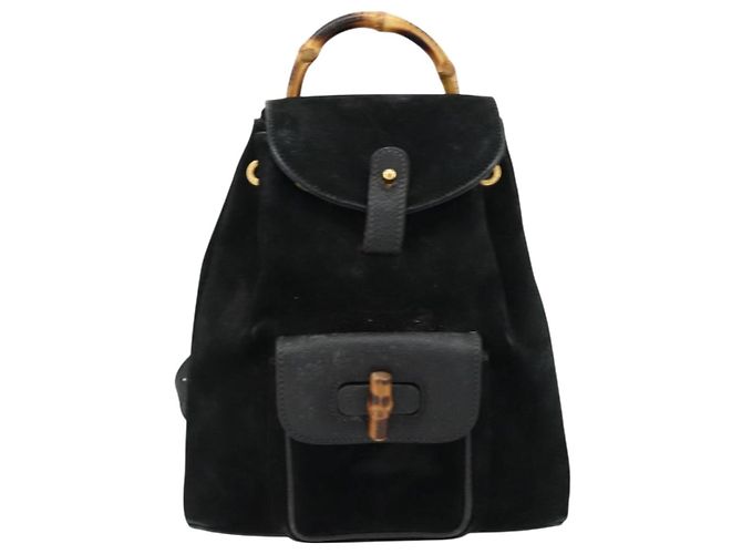 Zaino GUCCI Bamboo in scamosciato nero e oro 003 1705 0030 Auth 177608 D'oro - vista 13