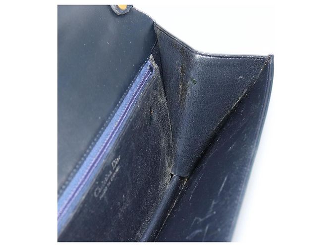 Borsa a tracolla Christian Dior in pelle blu navy e oro Auth am11577 D'oro - vista 19