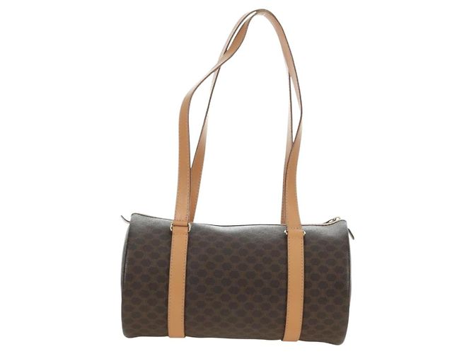 Céline Borsa Boston CELINE in tela Macadam PVC Pelle Marrone Oro Auth 176802V D'oro - vista 2