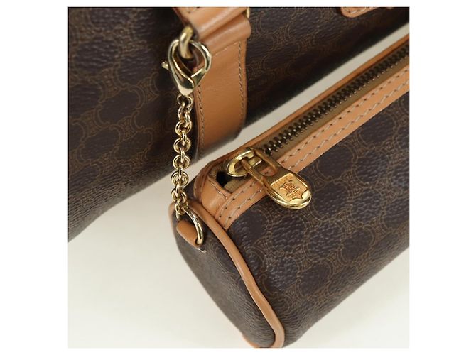 Céline Borsa Boston CELINE in tela Macadam PVC Pelle Marrone Oro Auth 176802V D'oro - vista 20