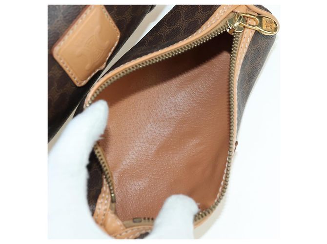 Céline Borsa Boston CELINE in tela Macadam PVC Pelle Marrone Oro Auth 176802V D'oro - vista 21